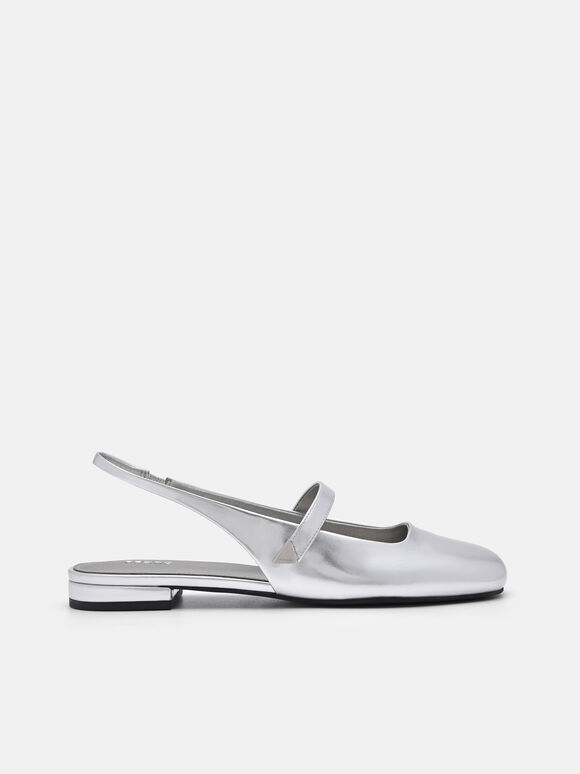 Tria Slingback Mules, Silver, hi-res