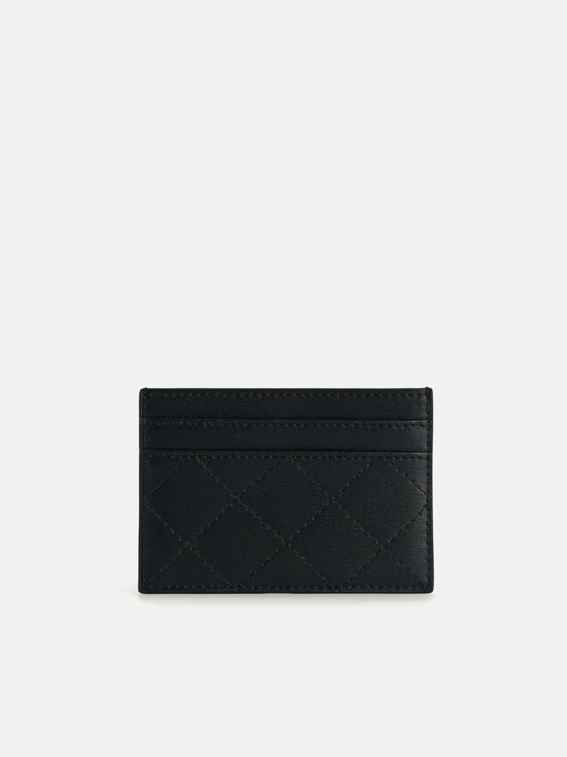 Cris-Cross Pattern Leather Cardholder, Black, hi-res