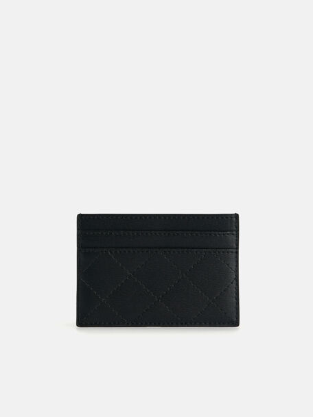 Cris-Cross Pattern Leather Cardholder, Black, hi-res