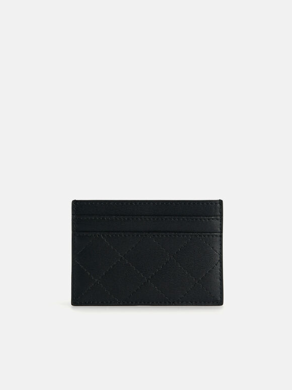 Cris-Cross Pattern Leather Cardholder, Black, hi-res