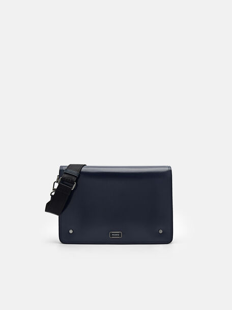 Elliott Leather Messenger Bag, Navy, hi-res