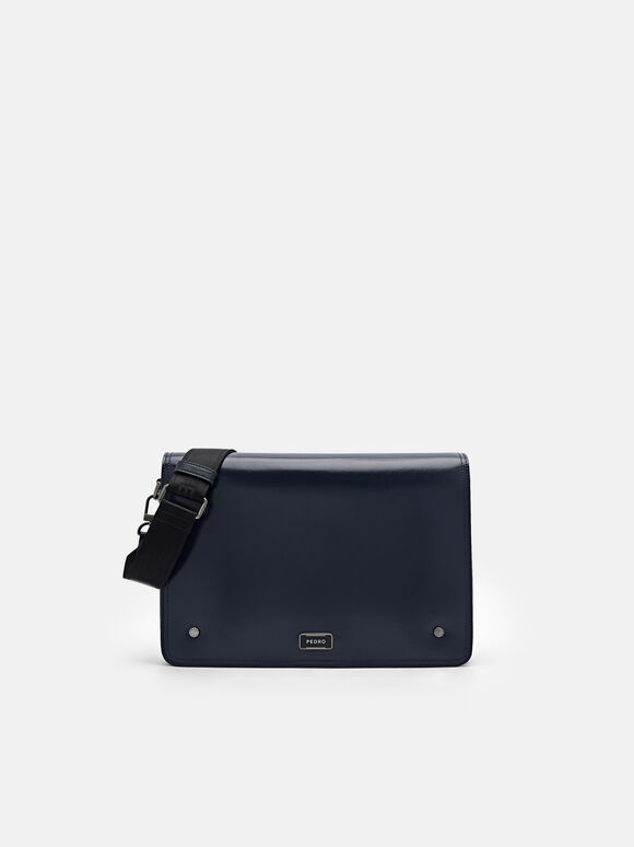 Elliott Leather Messenger Bag, Navy, hi-res