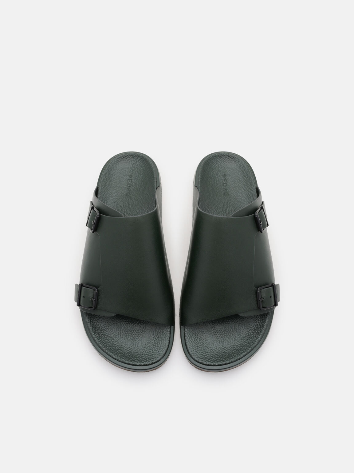 Leather Buckled Slide Sandals, 