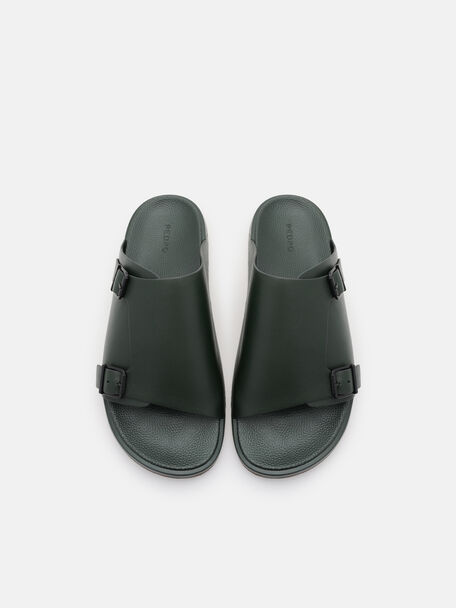 Leather Buckled Slide Sandals, 