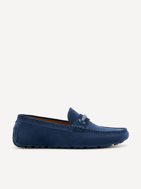 Leather Hardware Driving Shoes, Navy, hi-res