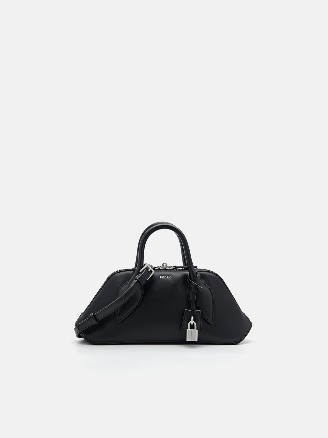 Trapezoid Handbag, Black, hi-res
