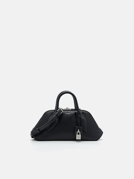 Trapezoid Handbag, Black, hi-res