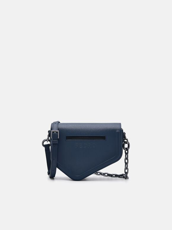 Taper Leather Mini Sling Bag, Navy, hi-res