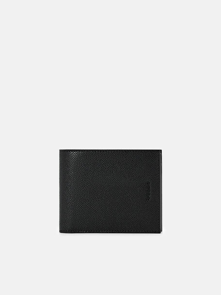 Embossed Leather Bi-Fold Flip Wallet, Black, hi-res