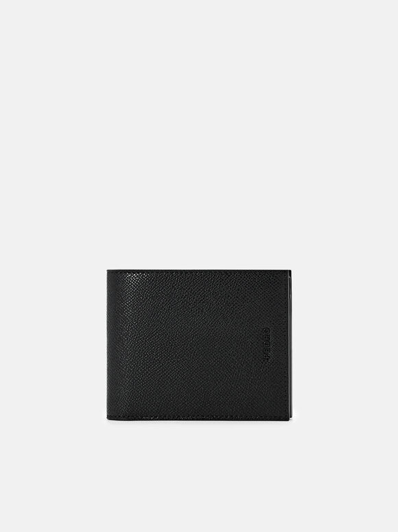 Embossed Leather Bi-Fold Flip Wallet, Black, hi-res
