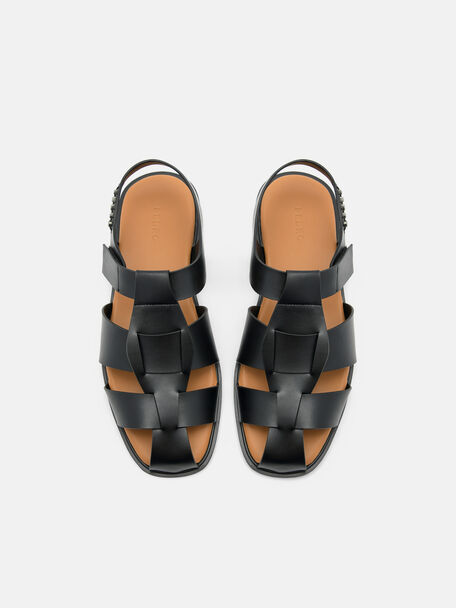 PEDRO Icon Leather Heel Sandals, Black