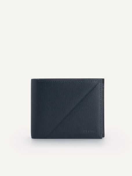 Textured Leather Bi-Fold Wallet with Insert, Navy, hi-res