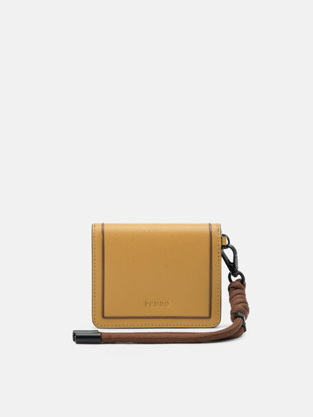 Saffiano Leather Bi-Fold Card Holder, Cognac