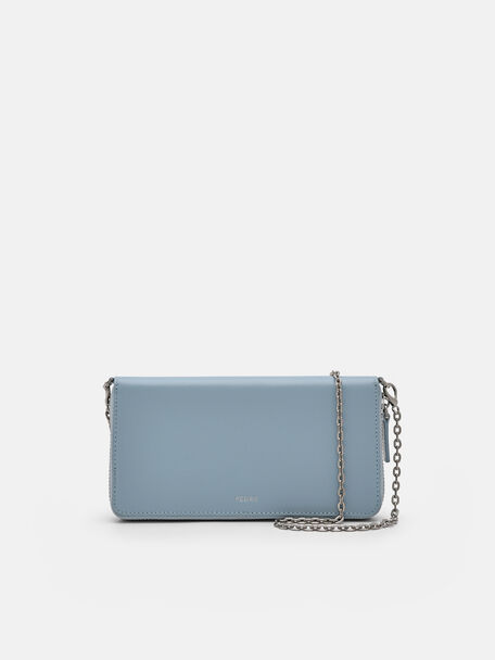 Leather Chain Wallet, Slate Blue, hi-res