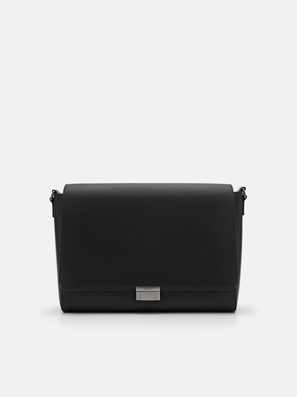Henry Leather Messenger Bag, Black, hi-res