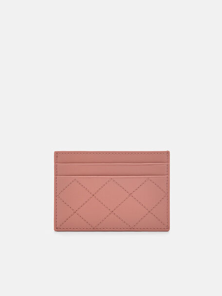 Leather Embroidered Cardholder, Blush, hi-res