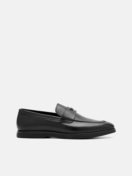 Dennis Leather Loafers, Black, hi-res