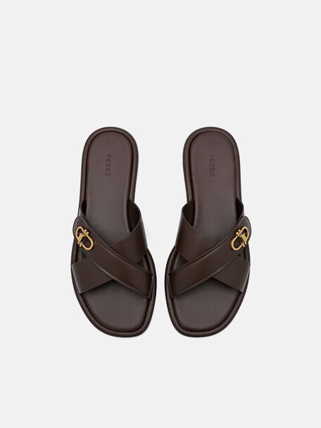 Sandal Silang Kulit Sienna, , hi-res