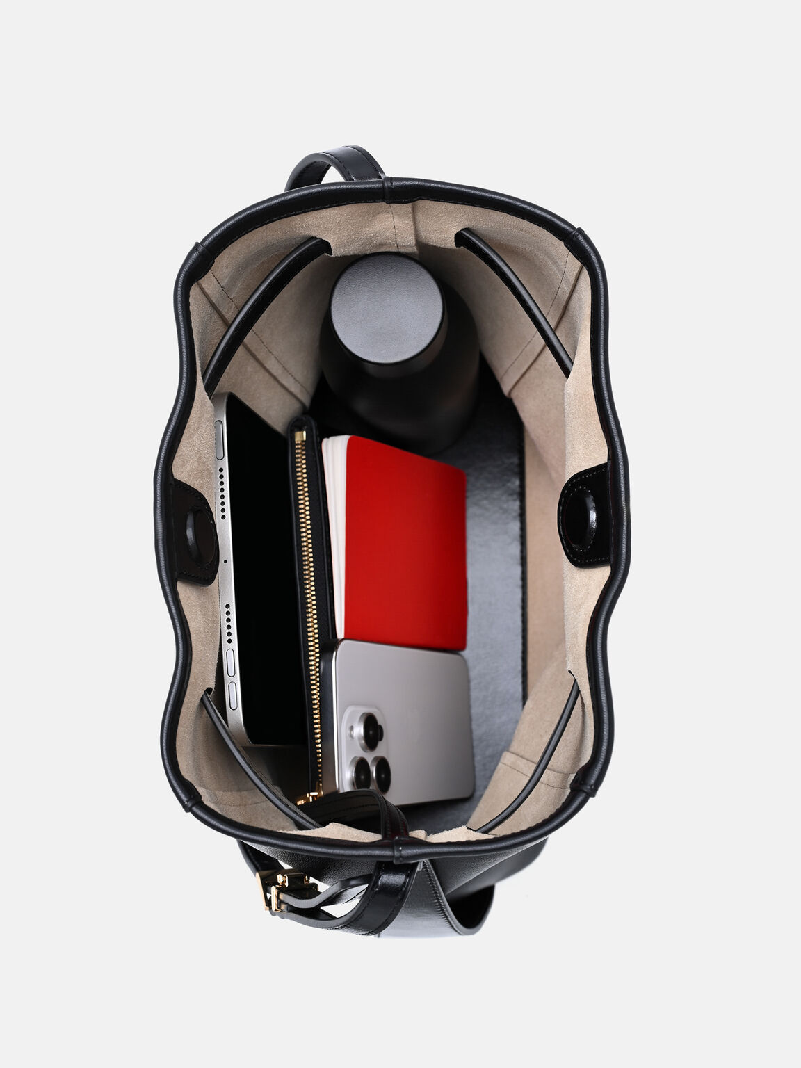 Tas Bucket Kulit Jatte dengan Sabuk, , hi-res