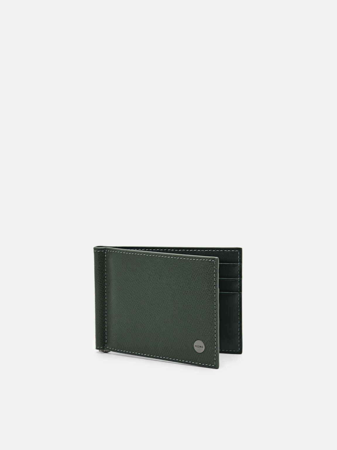 Tempat Kartu Bi-Fold Kulit Oliver dengan Klip Uang, 