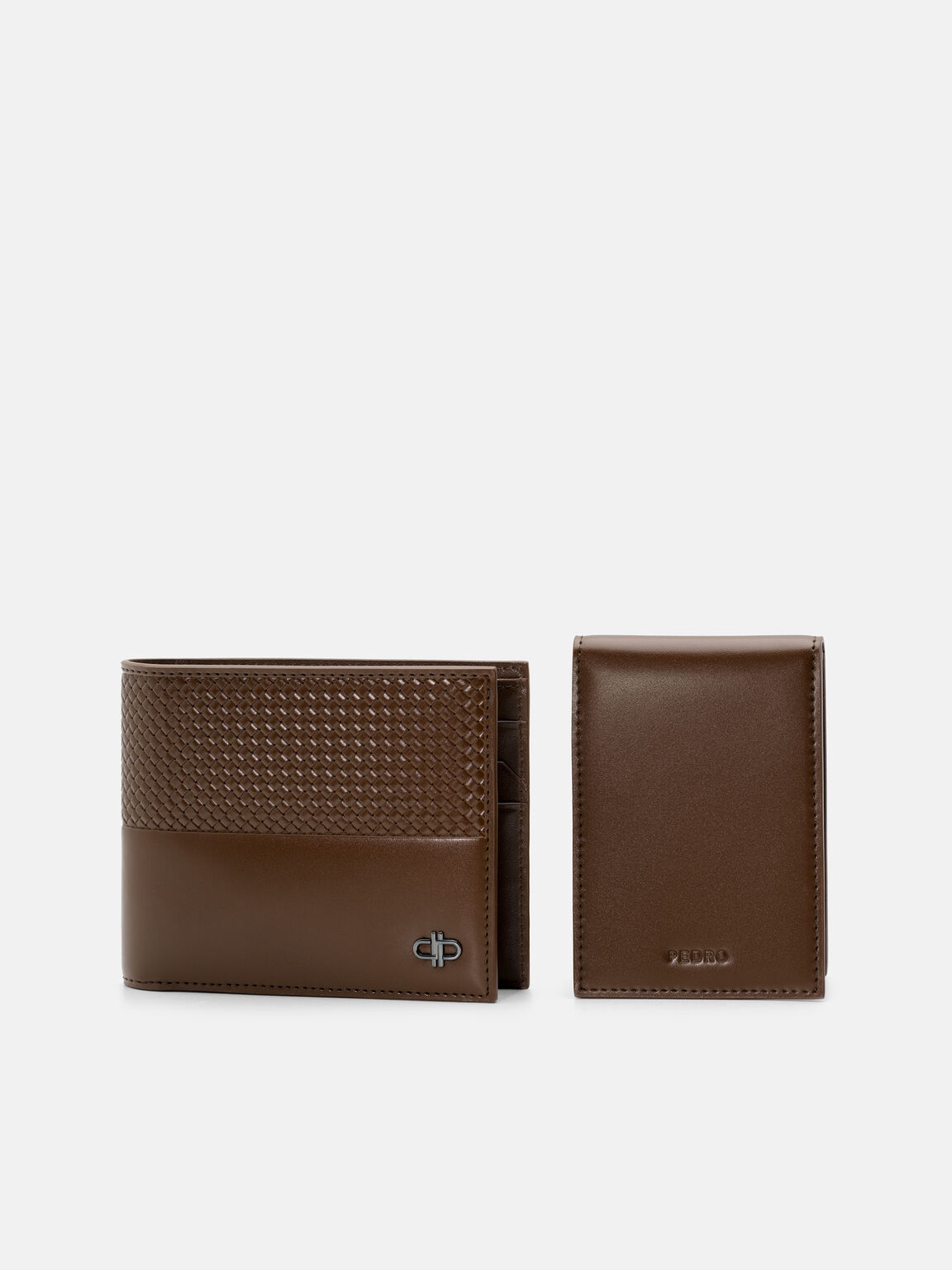 Dompet Lipat Dua Kulit Embossed dengan Sisipan, 
