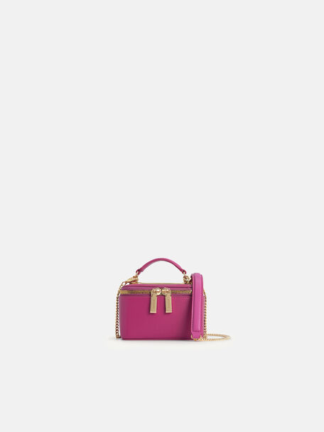 Ari Leather Mini Vanity Case, Fuchsia, hi-res
