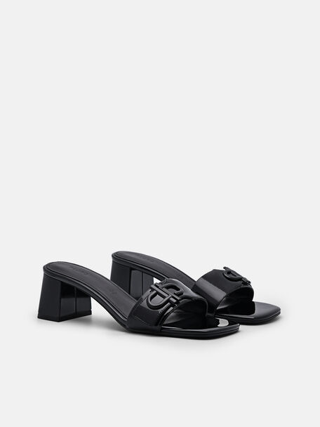 PEDRO Icon Leather Heel Sandals, Black