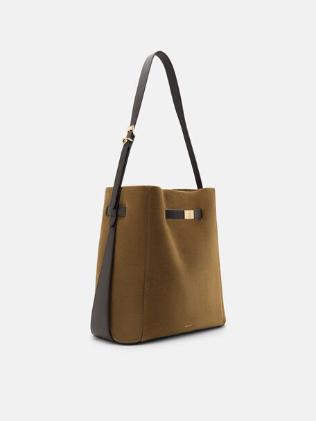 Tas Bucket Kulit Jatte dengan Sabuk, , hi-res