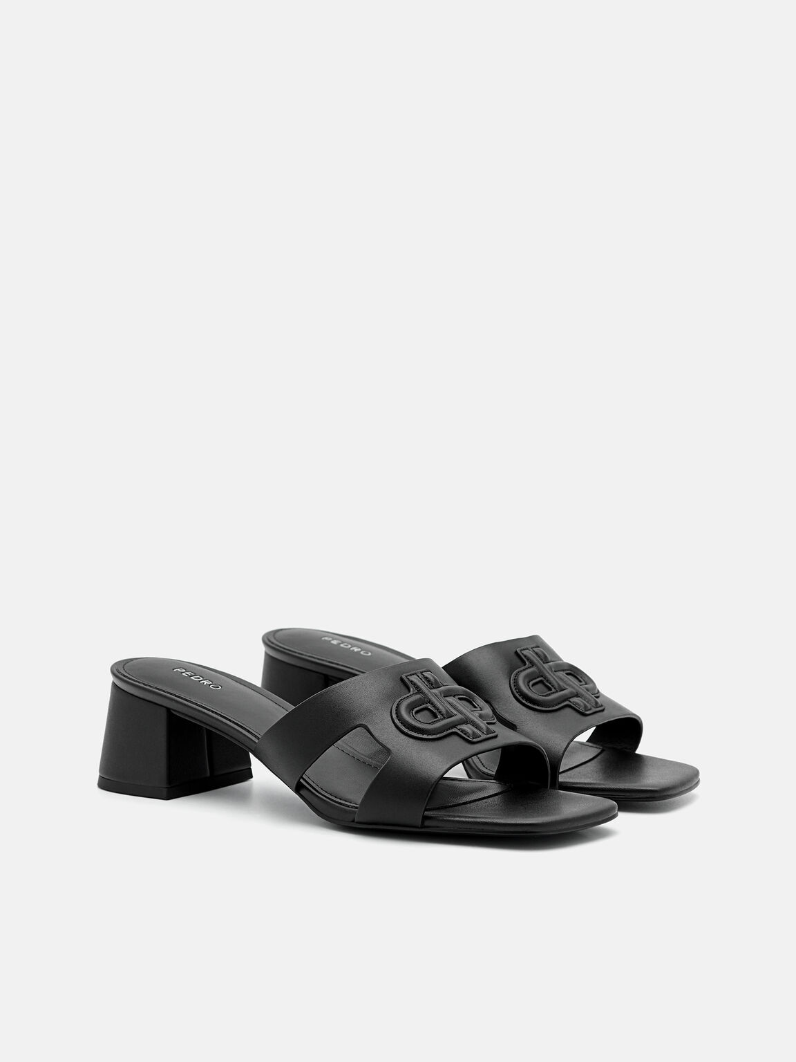PEDRO Icon Leather Heel Sandals, Black