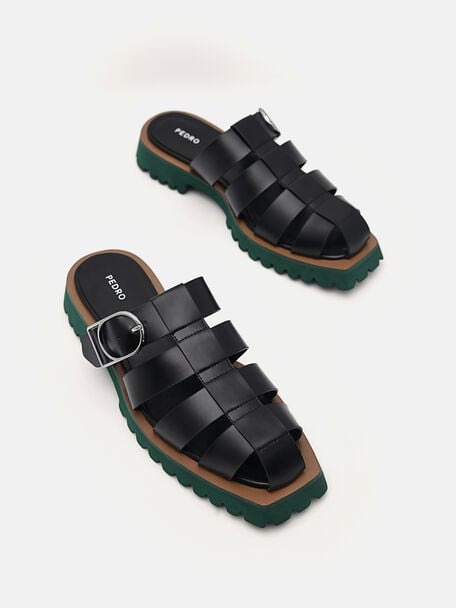 PEDRO Icon Leather Heel Sandals, Black