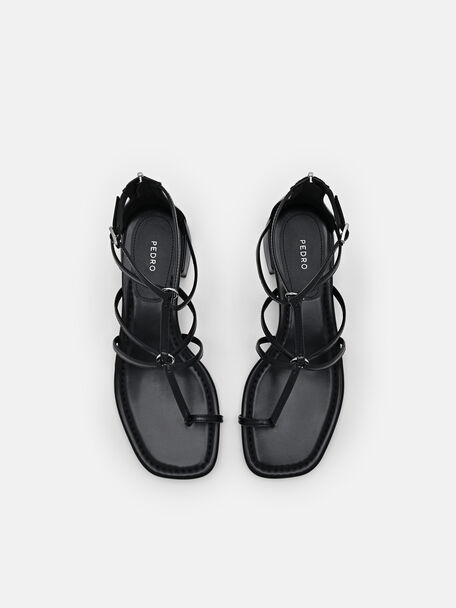 PEDRO Icon Leather Heel Sandals, Black