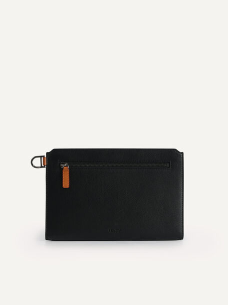 Textured Clutch with Keychain, Black, hi-res