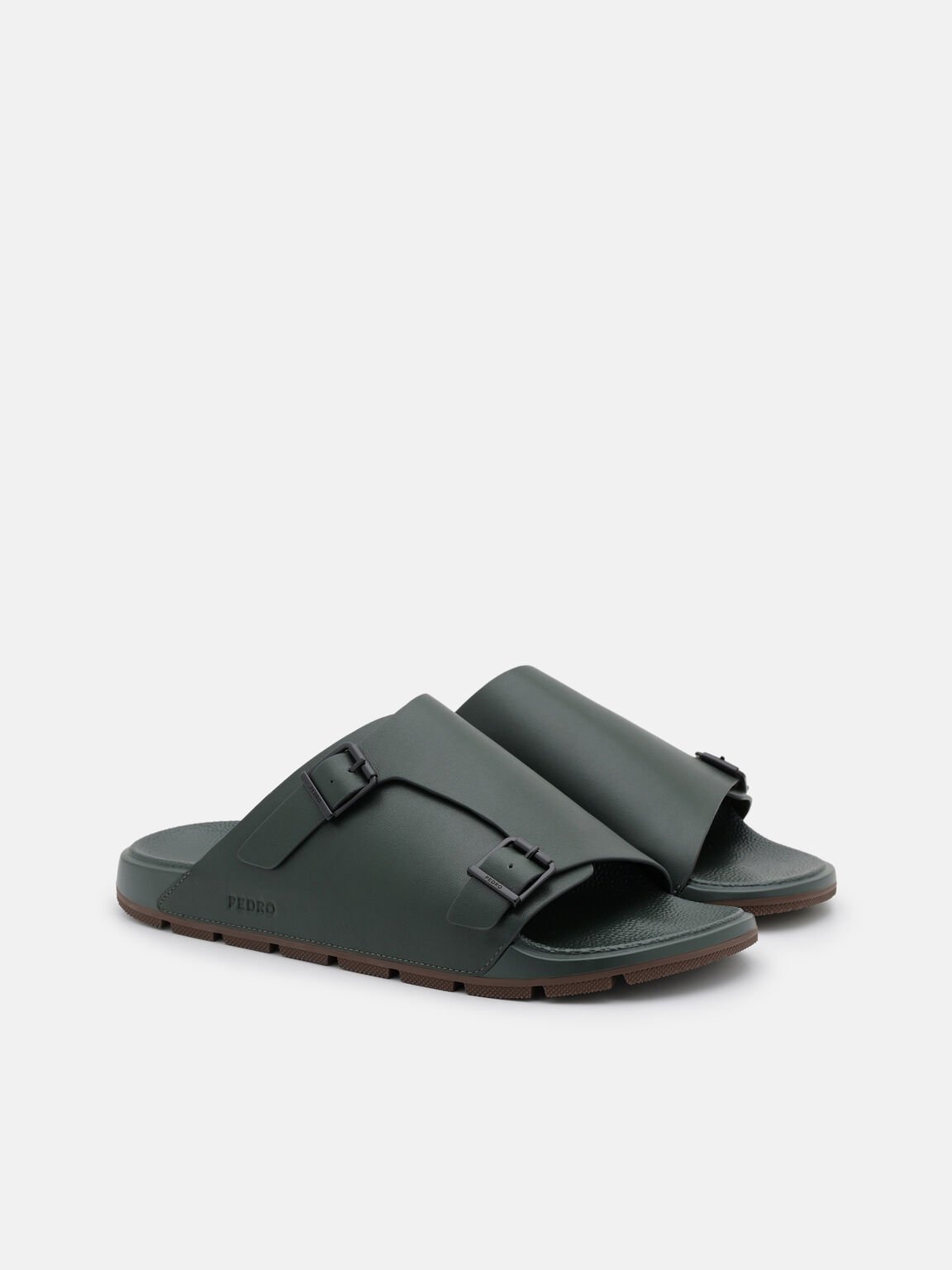 Leather Buckled Slide Sandals, 
