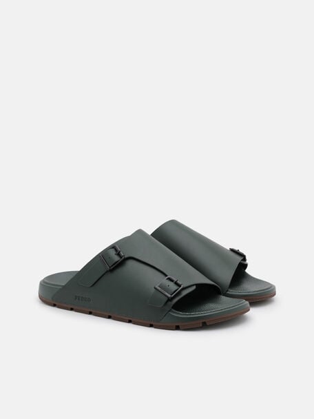 Leather Buckled Slide Sandals, 