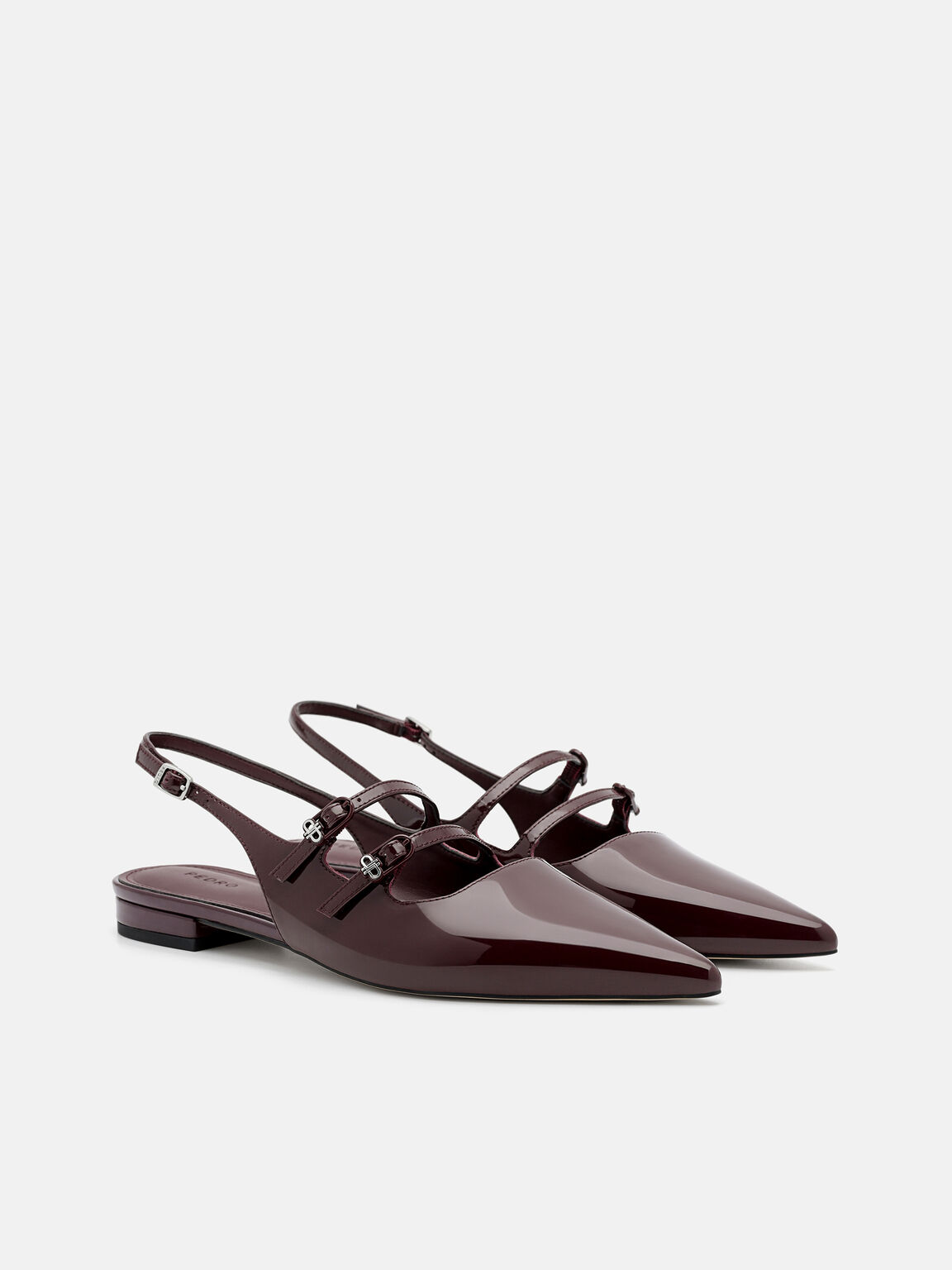 Flat Balerina Slingback Kulit Paten, , hi-res