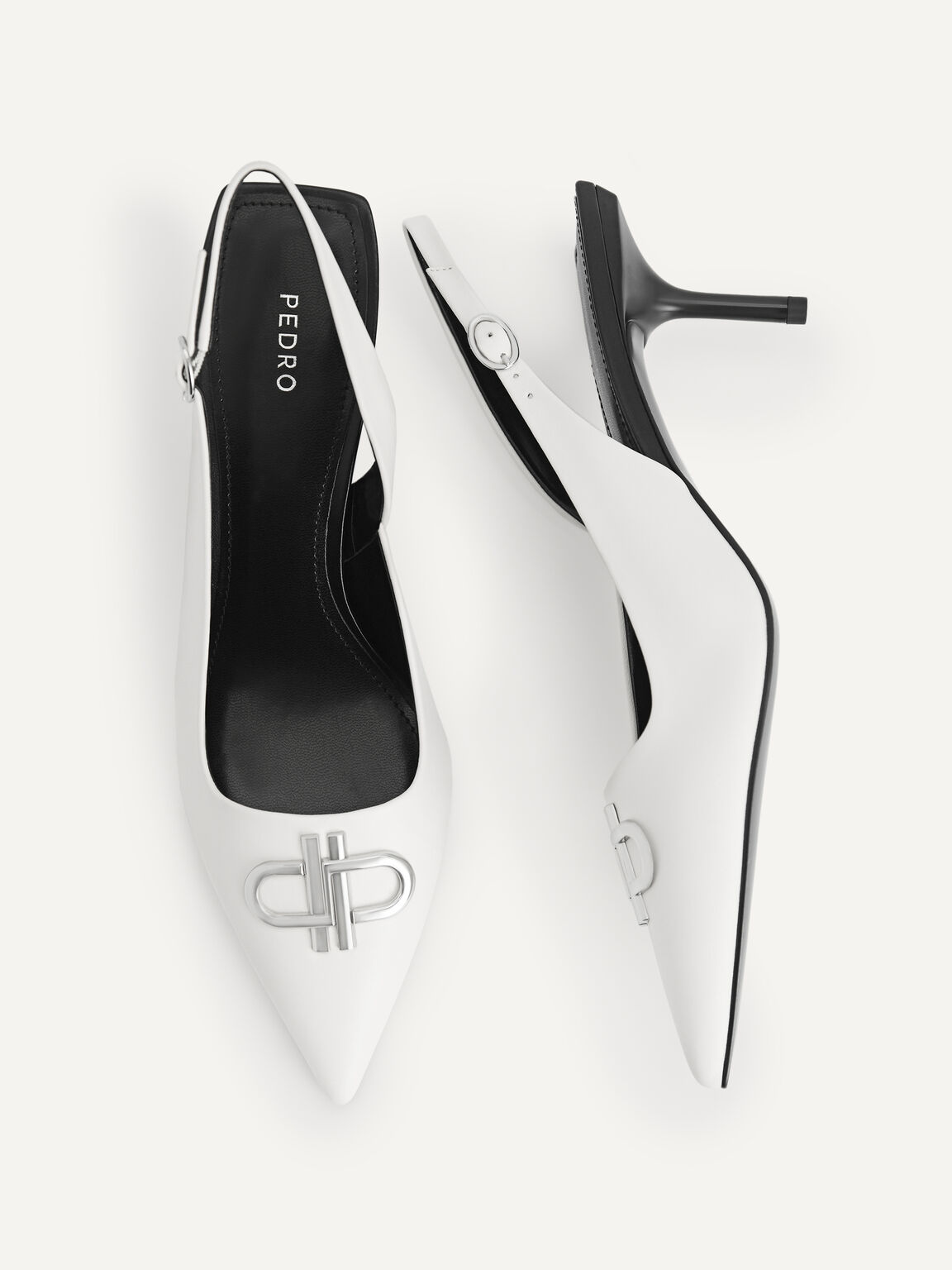 Icon Leather Pointed Toe Slingback Heels, , hi-res