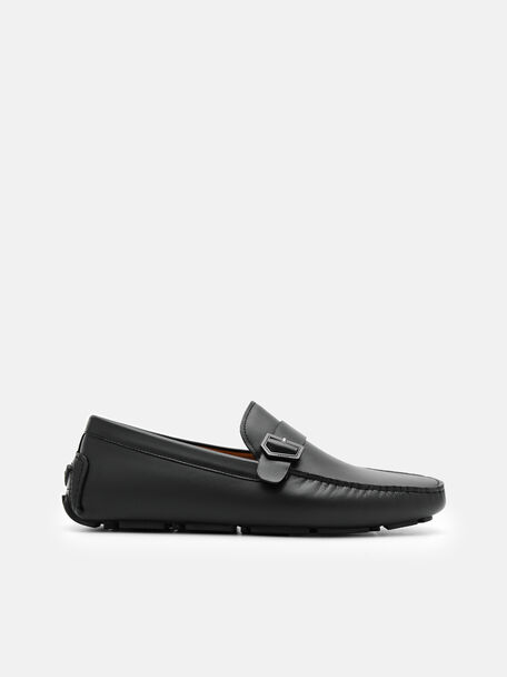 Taper Leather Driving Shoes, Black, hi-res