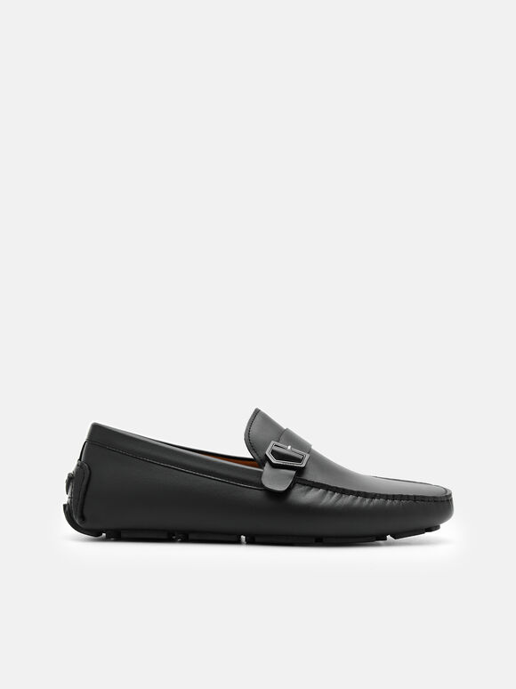 Taper Leather Driving Shoes, Black, hi-res