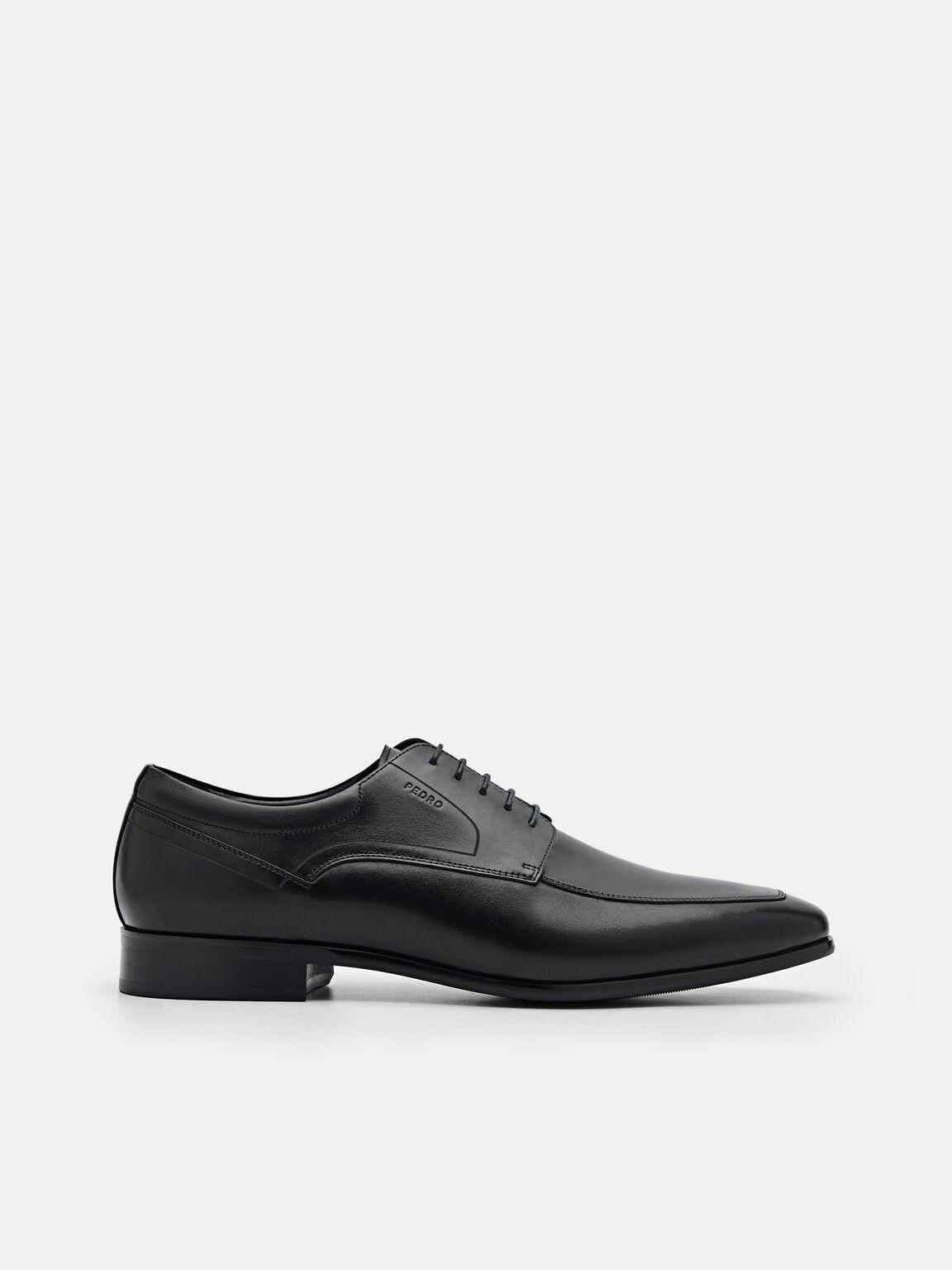 Leather Derby Shoes, Black, hi-res