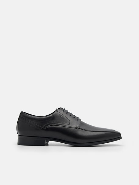 Leather Derby Shoes, Black, hi-res