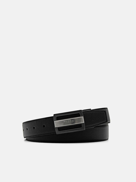 Ikat Pinggang Kulit Embossed Reversible, Black