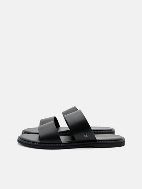 Leather Double-Strap Slide Sandals, , hi-res