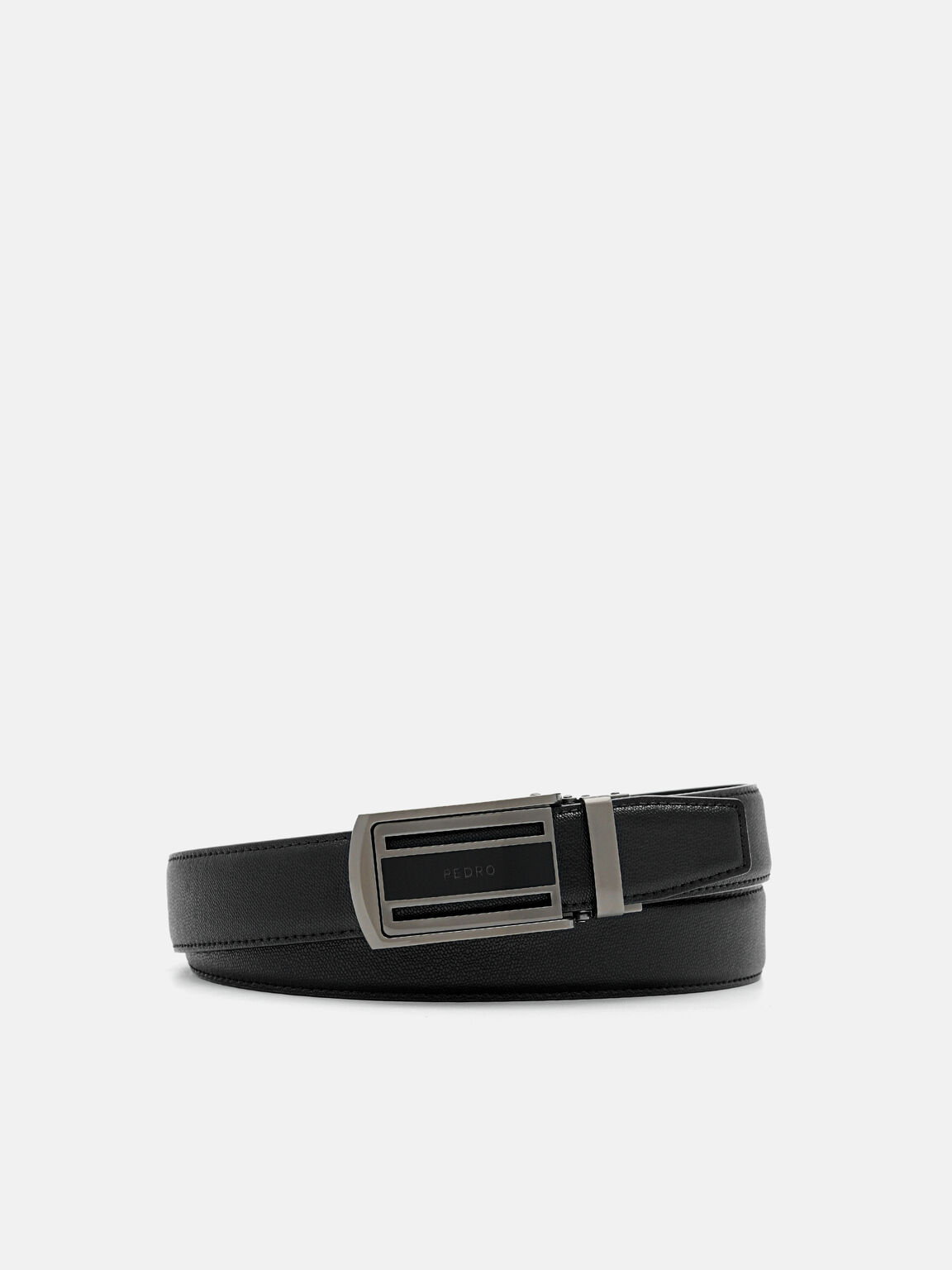 Embossed Leather Automatic Belt, Black