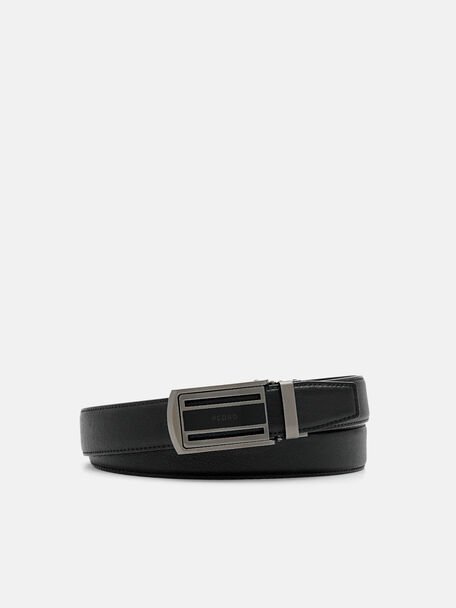 Embossed Leather Automatic Belt, Black