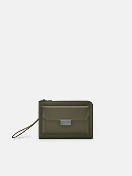 Henry Leather Clutch Bag, Military Green, hi-res