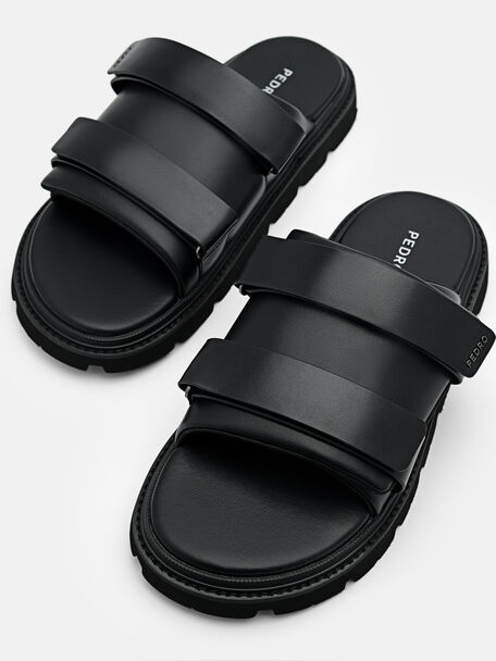 PEDRO Icon Leather Heel Sandals, Black