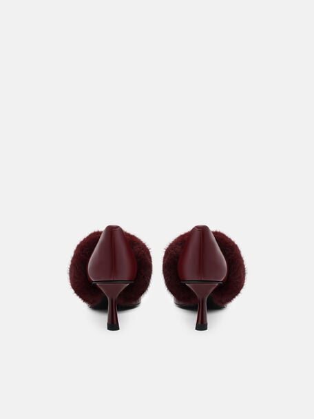 Kiana Patent Leather Heel Pumps with Faux Rabbit Fur, , hi-res