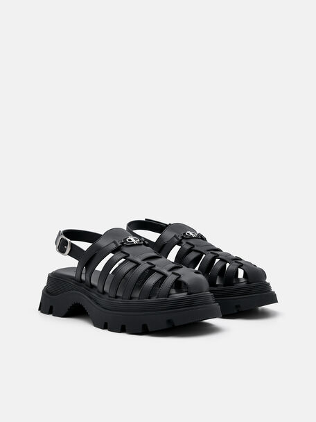 PEDRO Icon Leather Heel Sandals, Black