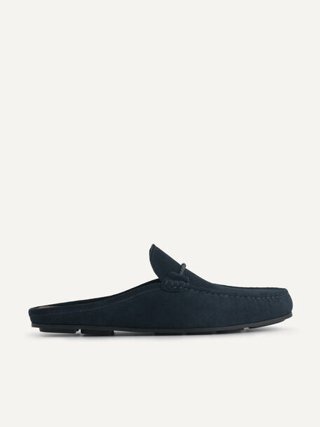 Suede Slip-On Driving Shoes, Navy, hi-res