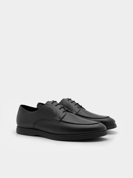 Sepatu Derby Kulit dengan Efek Burnish, , hi-res